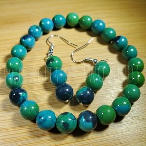 Hand Crafted Green and Blue Beaded Bracelet Set